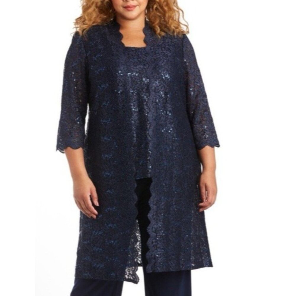 R & M Richards 12P Sequin Blue Top & Jacket 2 PC SET $139 Party Wedding Cruise